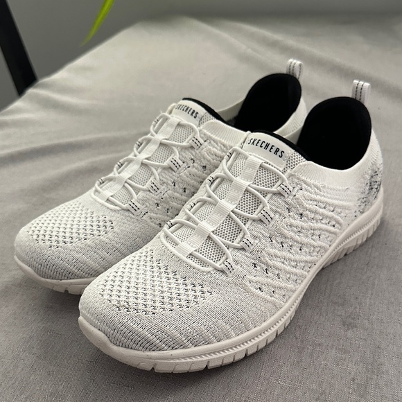 Skechers White and Black Knit Sneakers - Picture 1 of 3